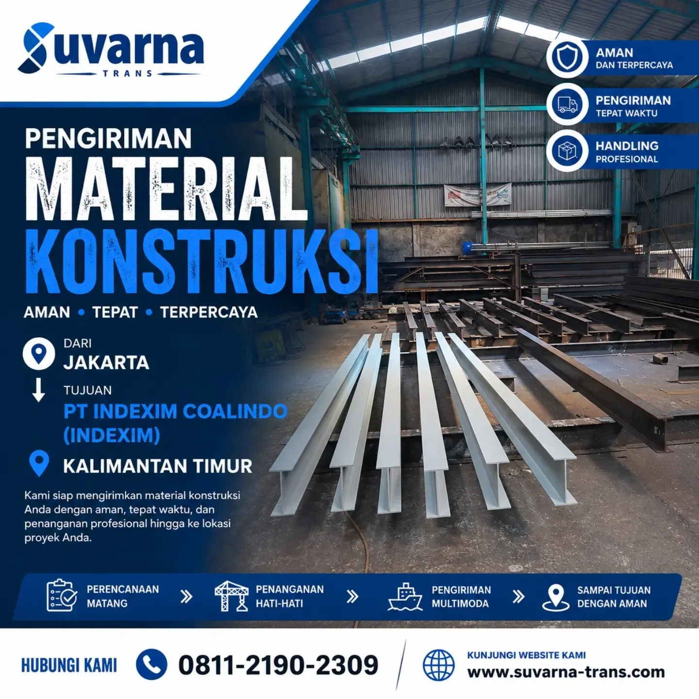 Material konstruksi baja dimuat ke truk di workshop Jakarta (1/7)