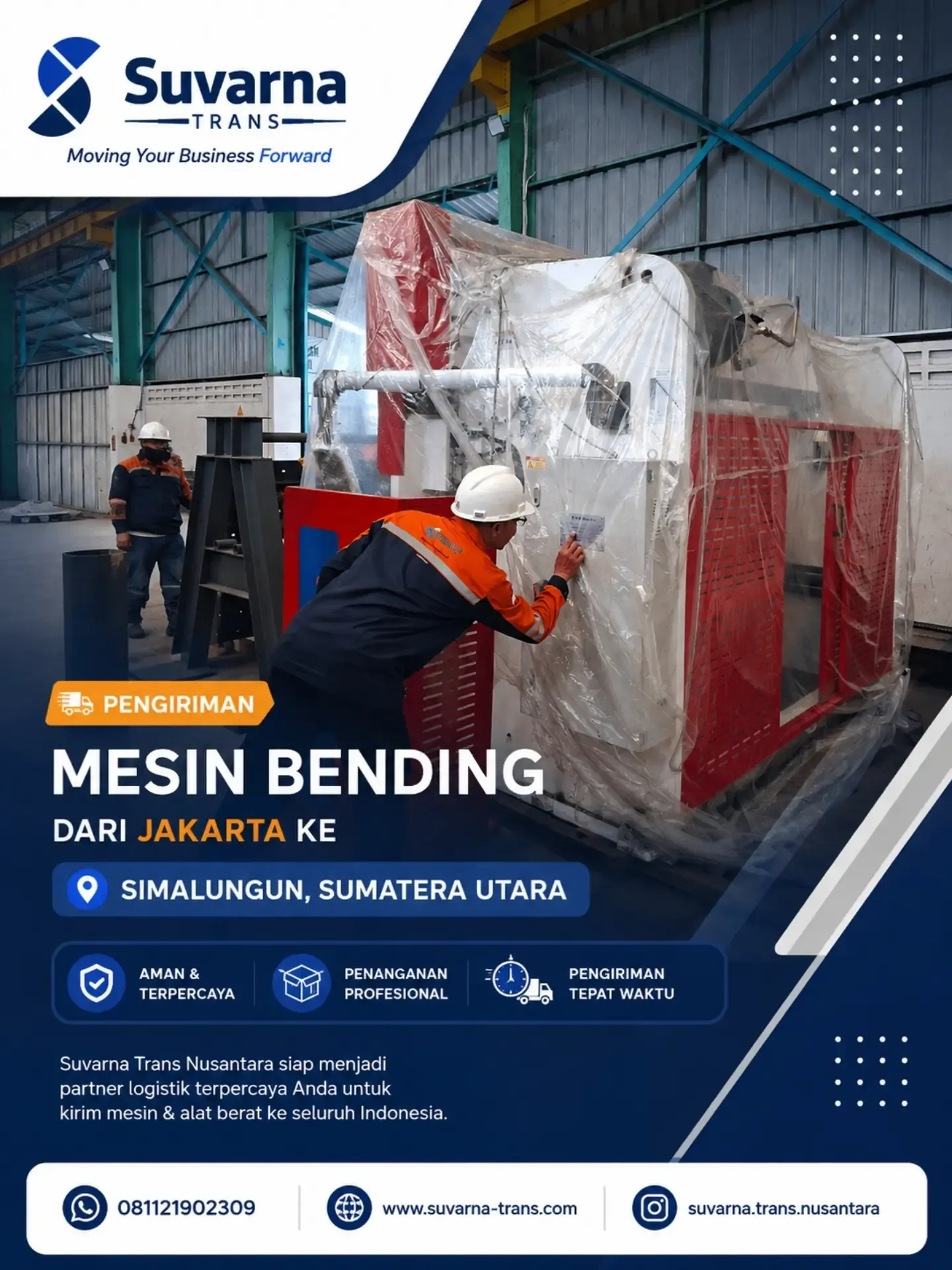 Mesin bending terbungkus pelindung di atas trailer (1/2)