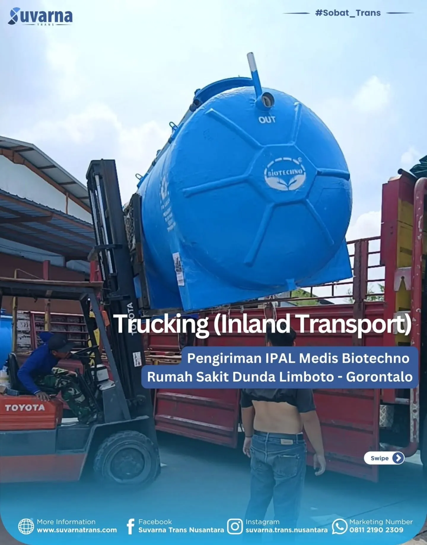 Tangki IPAL medis dimuat ke truk dengan forklift (1/7)