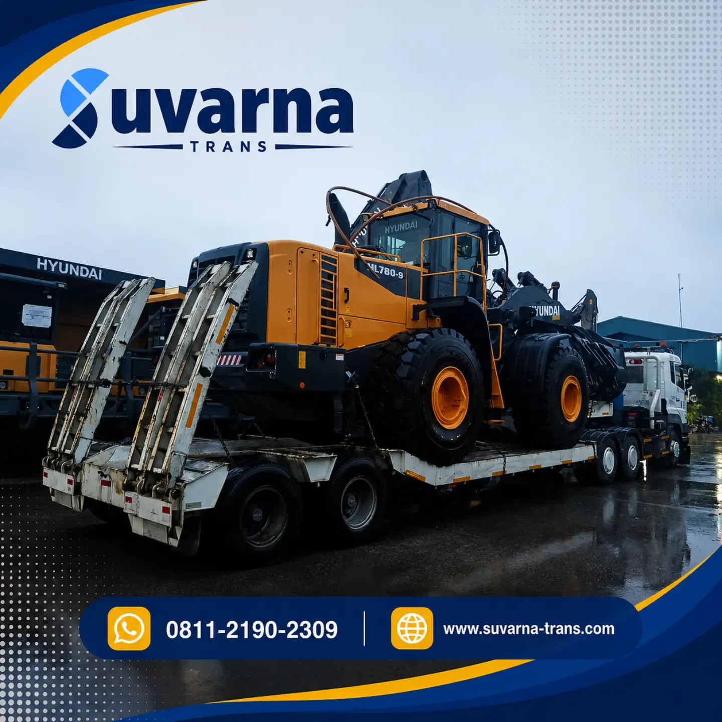 Wheel loader Hyundai HL780 di atas trailer lowbed