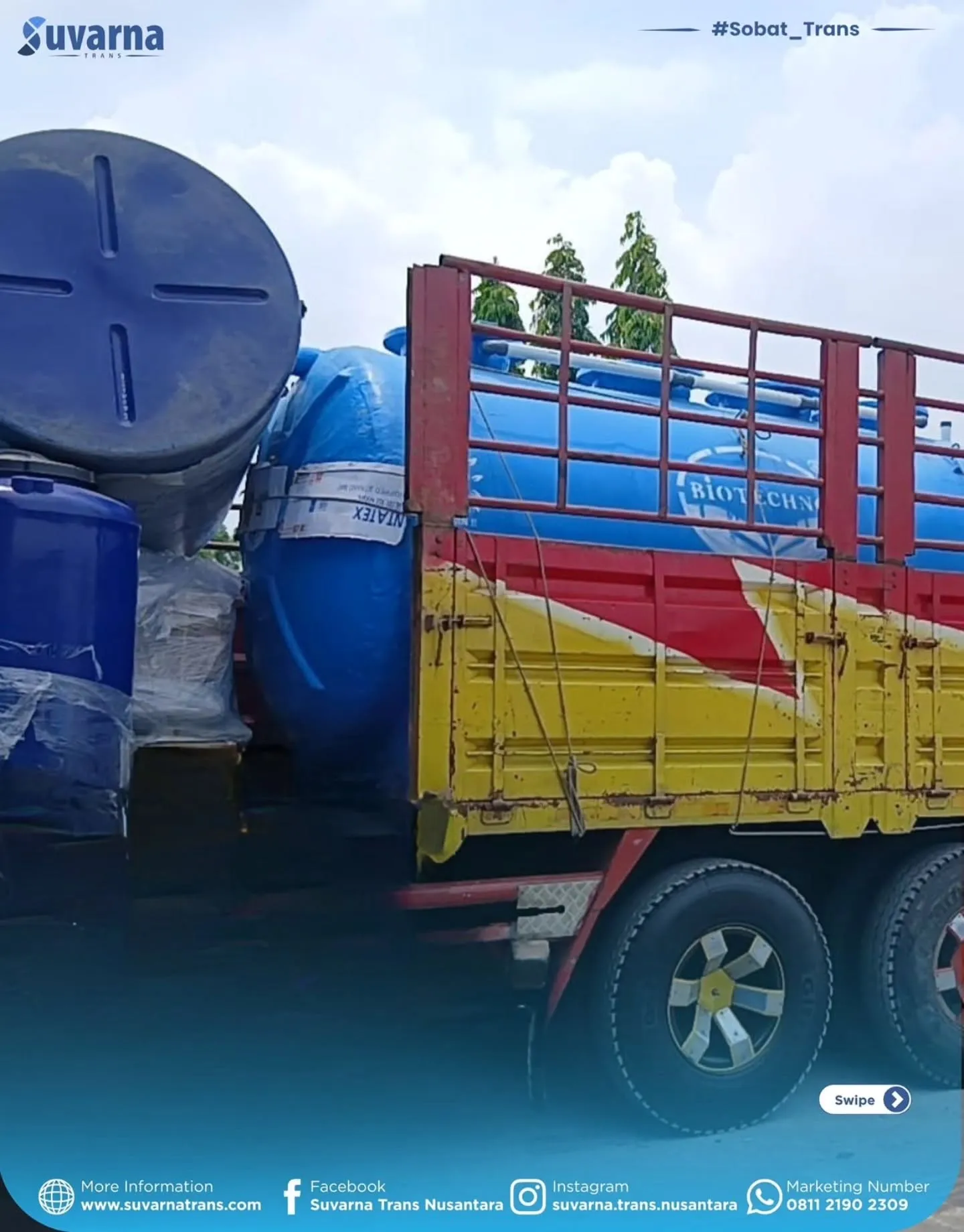 Tangki IPAL medis dimuat ke truk dengan forklift