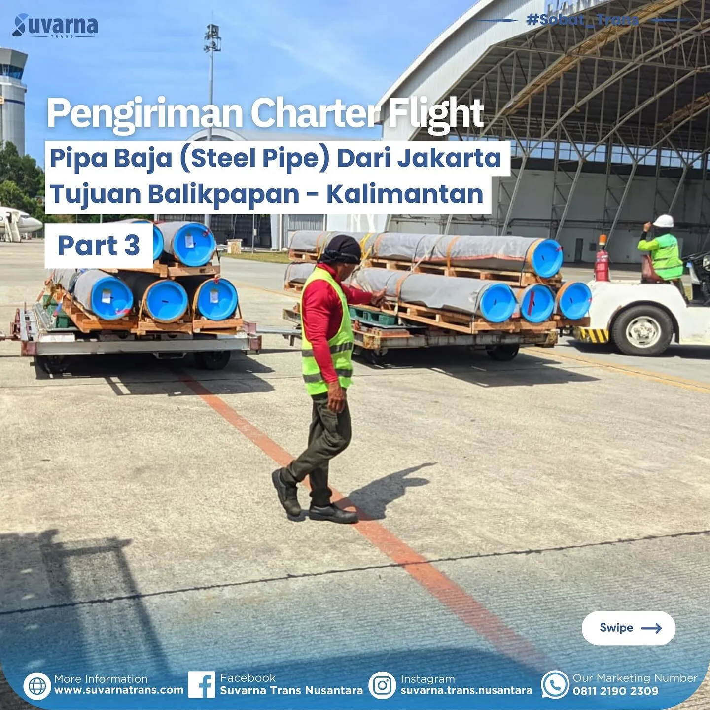 Pipa baja dimuat ke kabin kargo pesawat charter (1/9)
