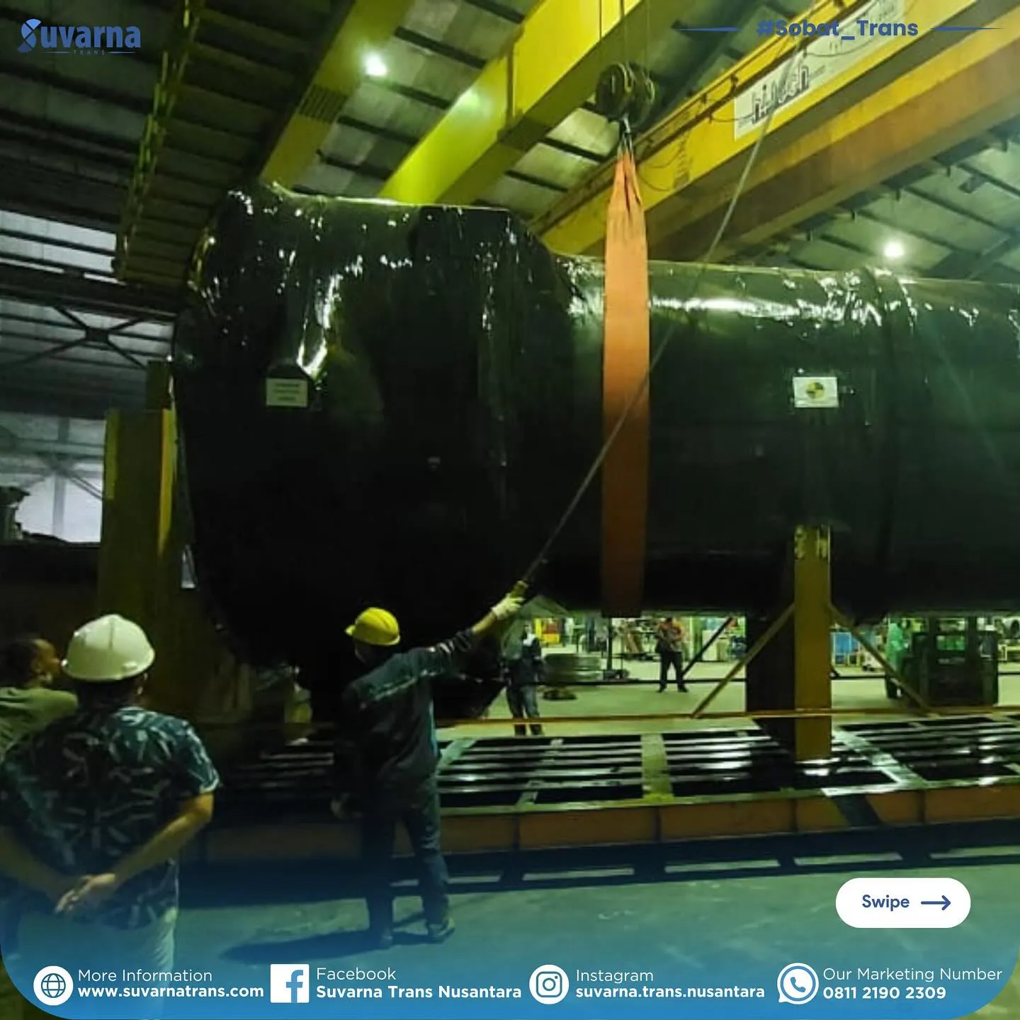 Recuperator 2 diangkat hoist crane ke atas armada dolly di pabrik (2/5)