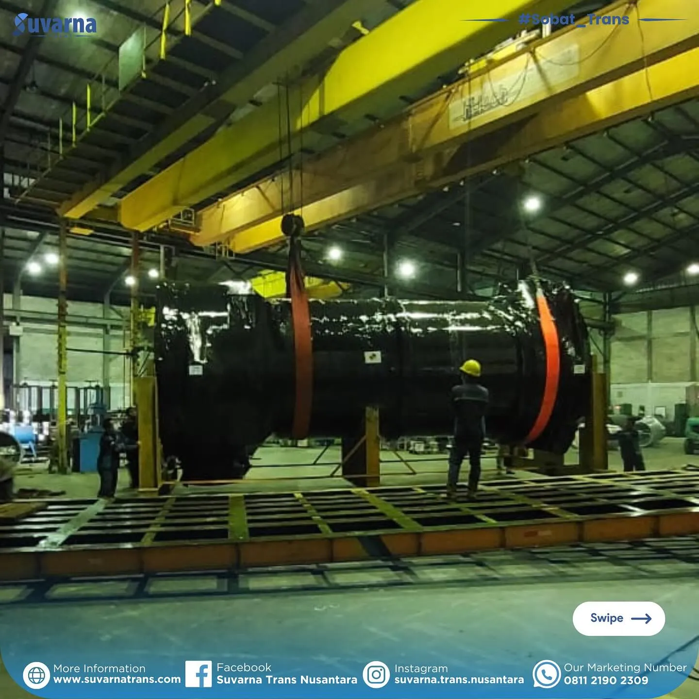 Recuperator 2 diangkat hoist crane ke atas armada dolly di pabrik (3/5)