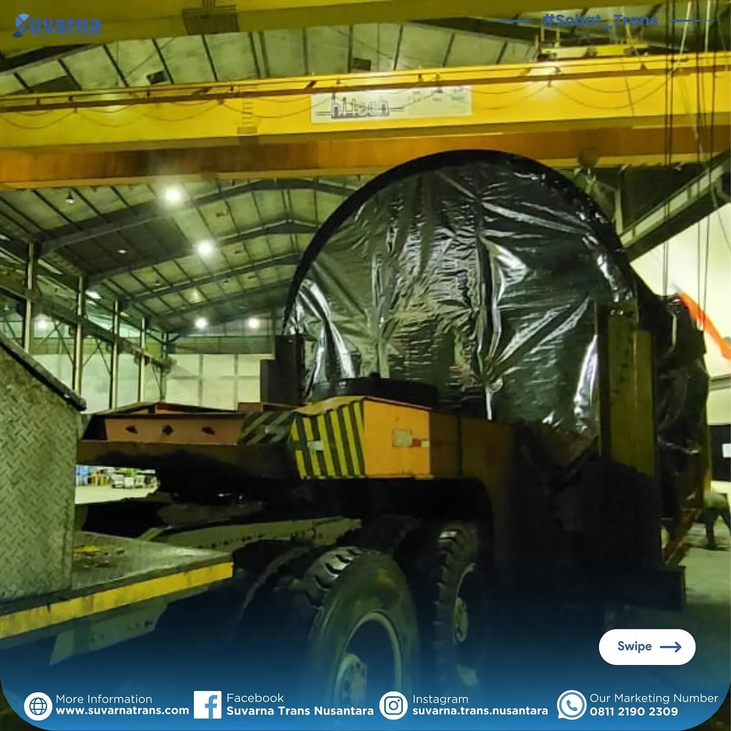 Recuperator 2 diangkat hoist crane ke atas armada dolly di pabrik (5/5)