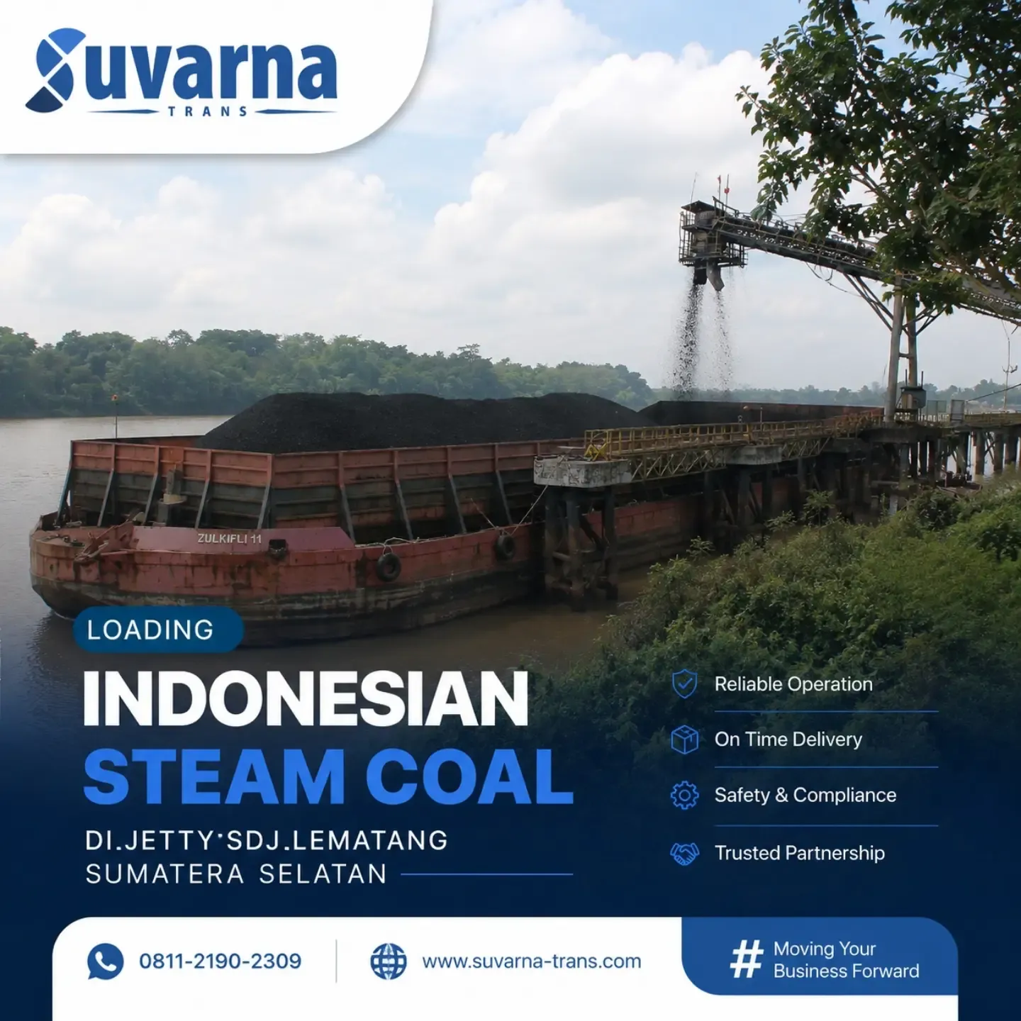 Batu bara dimuat ke tongkang melalui conveyor di Jetty SDJ Lematang (1/3)