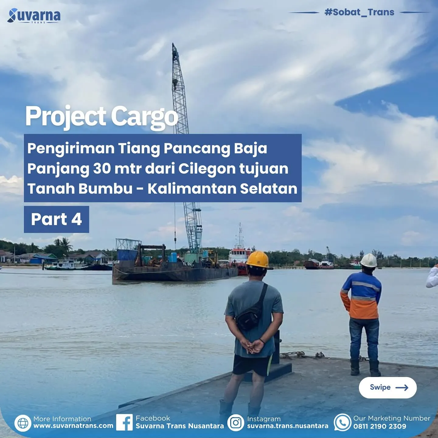 Tiang pancang baja dibongkar dari tongkang di lokasi proyek jetty Tanah Bumbu (1/8)
